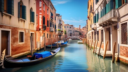 Canal in Venice, Italy. Panoramic view of Venice. - obrazy, fototapety, plakaty