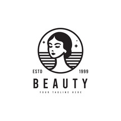 Minimalist style beauty logo, with the silhouette of a beautiful woman's face. For fashion logos, beauty or makeup logos.