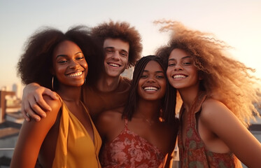 Obraz premium Radiant youth enjoying a sunset backdrop