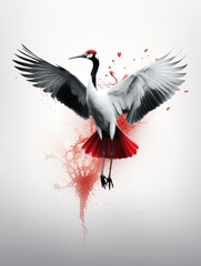 White and Black Bird With Red Wings. Printable Wall Art.