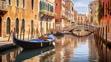 Fototapeta na wymiar Gondola in Venice, Italy. Panoramic image.