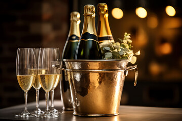 champagne in ice bucket and flutes, perfect for exquisite event
