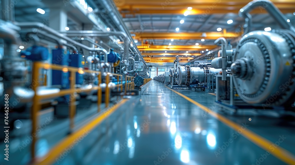 Poster engineered products and machinery in factory. generative ai.