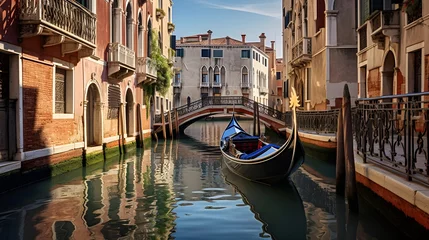 Poster Panoramic view of a canal with gondolas in Venice, Italy © I