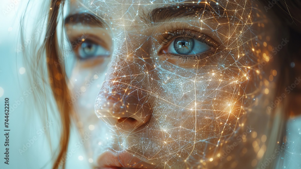 Poster face recognition concept. biometric. security system.