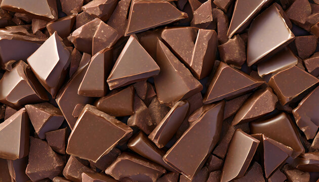 Close up of brown broken milk chocolate pieces background