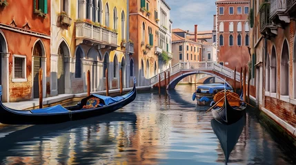 Gartenposter Panoramic view of a canal with gondolas in Venice, Italy © I