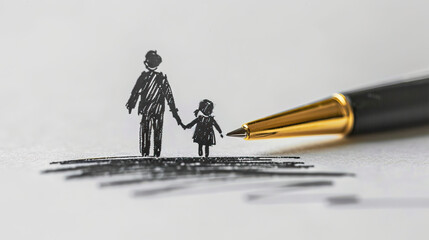 happy fathers day illustration sketch of father and kids on white paper, love bond, happy family 
