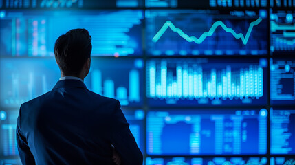 business looking at business or stock market analytics graph on screens, financial graph charts, business finance analysis, growth performance digital data