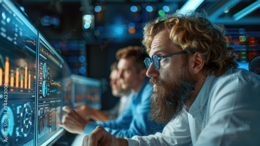 Aufkleber group of people looking at data analysis on monitor. generative ai.