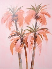 Fototapeta na wymiar Three Palm Trees Against Pink Background. Printable Wall Art.