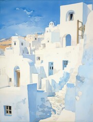 White Building With Blue Windows. Printable Wall Art.