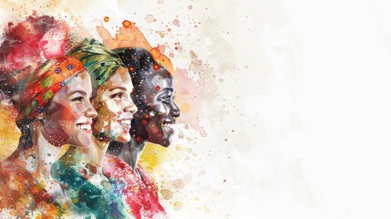 Watercolor Painting of Three Women. Group of Women in Watercolor Illustration. International Women's Day. Banner for March 8. Women's rights movement