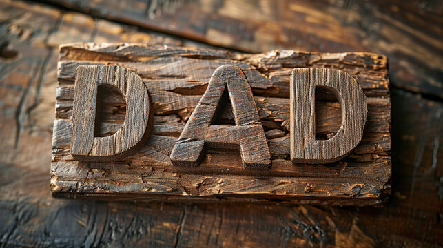 Happy Father’s Day dad text with wooden text dad writing, copy space text, 3D rendering illustration, happy fathers day