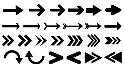 Black vector arrows collection icon set. Arrow icon vector. Modern simple arrows. Collection different Arrows on flat style for web design or interface. Direction symbols icon - stock vector illustrat - obrazy, fototapety, plakaty