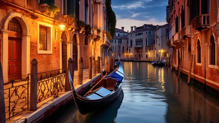 Venice, Italy. Panoramic view of the Grand Canal at dusk. - obrazy, fototapety, plakaty
