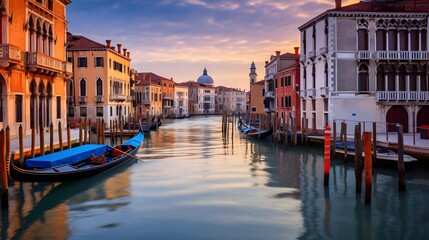 Grand Canal at sunset, Venice, Italy. Panoramic view