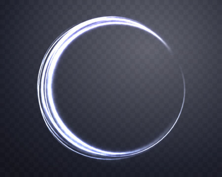 Silver Magic Ring With Glowing. Neon Realistic Energy Flare Halo Ring. Abstract Light Effect On A Dark Transparent Background. Vector Illustration.