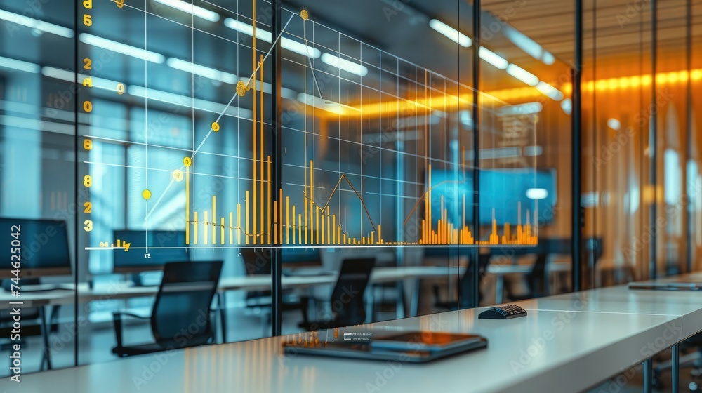 Aufkleber a big modern office with displaying a clear, upward-trending growth chart. strong vibe. generative a