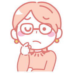 首を傾げて悩んでいる女性　困っている3-6