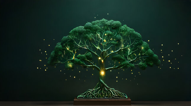 Abstract tree deep root system isolated on green background . A symbol of growth, density of roots, resilience, hope, winning, never give up, strength, struggle, persistence, motivation. 