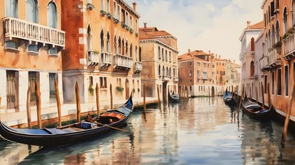 Photo sur Plexiglas Gondoles Panoramic view of Venice canal with gondolas. Italy