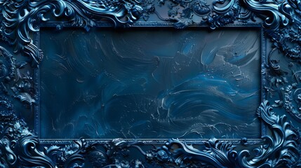 Dark Blue Background with Metal Frame and Elements in the Style of Blue Organic Stone Carvings - Natural Metal Stone Softbox Lighting Canvas - Lightbox Background created with Generative AI Technology