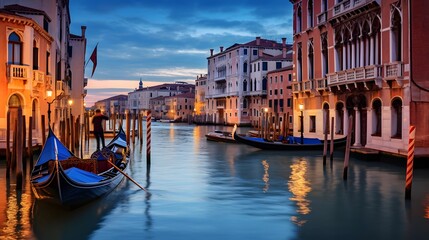 Panoramic view of the Grand Canal in Venice, Italy.
