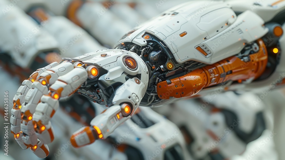 Poster Computer-programmed robot created from plastic details, robotics. Modern training. The hottest gadgets. E-learning. Modern teaching technology. Education.
