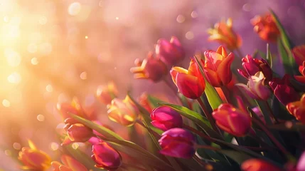 Fotobehang Beautiful colourful tulip flowers background in spring © buraratn