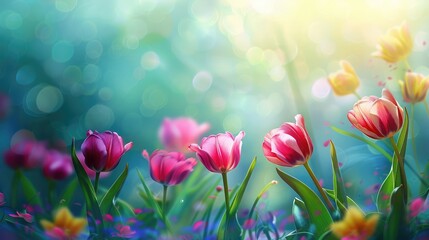 Beautiful colourful tulip flowers background in spring