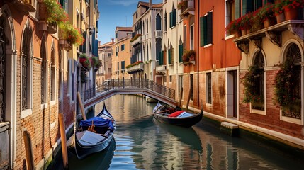 Panoramic view of the canal and the bridge in Venice, Italy