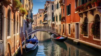Fototapeten Panoramic view of the canal and the bridge in Venice, Italy © I