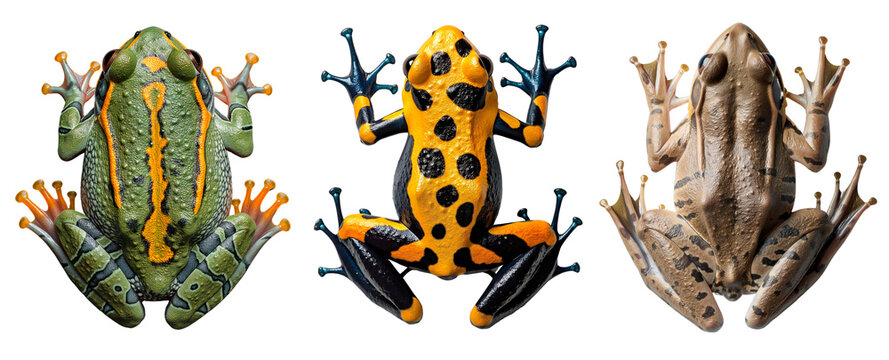 Set of exotic frogs. Isolated on a transparent background.
