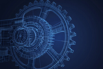 Blueprint of gear wheels on a dark blue background