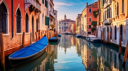 Fototapeta na wymiar Panoramic view of the canal and houses in Venice, Italy