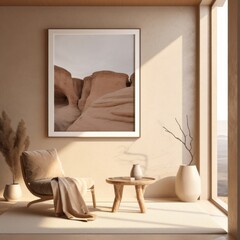 Beige Aesthetic Modern Living Room Wall Art Poster Frame Mockup Instagram Post