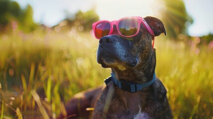 dog wearing sunglasses in summer