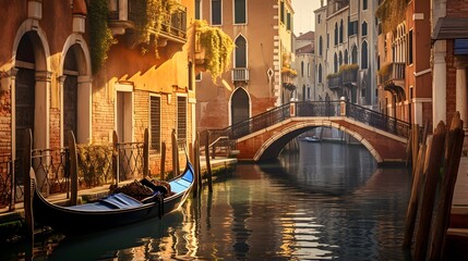 Fototapeta na wymiar Panoramic view of the canal with gondolas, Venice, Italy