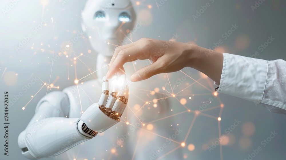 Poster Chatbot that connects to online networks, robot applications, and global connections with AI, Artificial intelligence, and innovation.