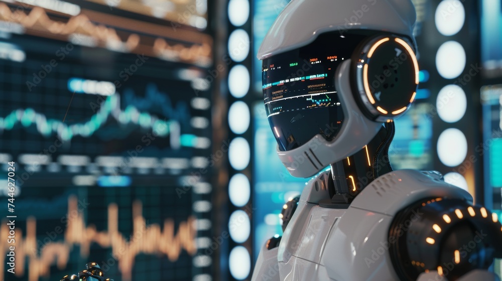 Aufkleber investing in the business world using artificial intelligence and metaverses. investing in stock mar