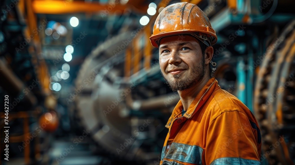 Poster A mining worker working in a factory. Generative AI.