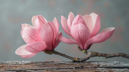 Full depth of field of pink magnolia flower isolated on white background