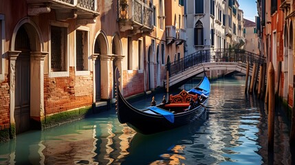Gondola in Venice, Italy. Panoramic image.
