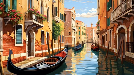 Panoramic view of Venice with gondolas, Italy. - obrazy, fototapety, plakaty