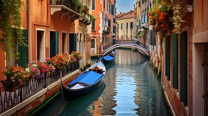 Fototapeta na wymiar Venice, Italy. Panoramic view of the beautiful canals of Venice.