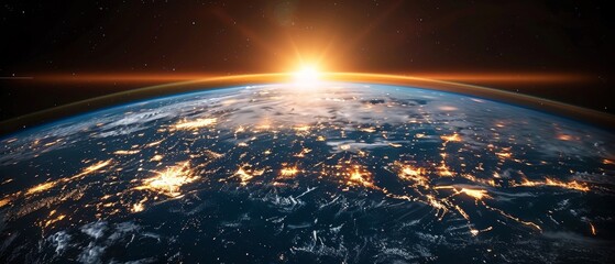 The Internet, IoT, cyberspace, innovation, big data science, digital finance, and blockchain. An overview of telecommunication technology viewed from space. - obrazy, fototapety, plakaty