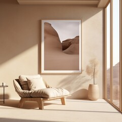 Beige Aesthetic Modern Living Room Wall Art Poster Frame Mockup Instagram 