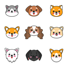 Fototapeta premium Cartoon set cute dog faces flat design illustration