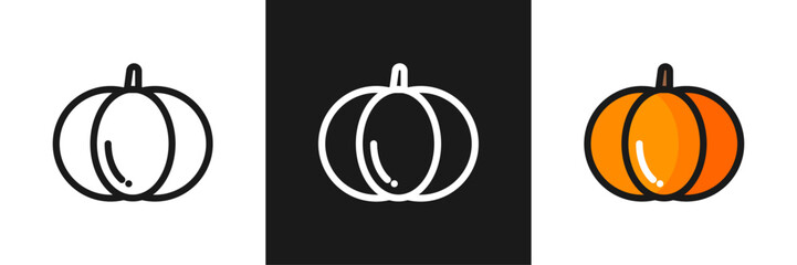 Orange pumpkin colorful icons. Vegetable sign line icons set. Juicy organic food logo symbol. Vector stock illustration.